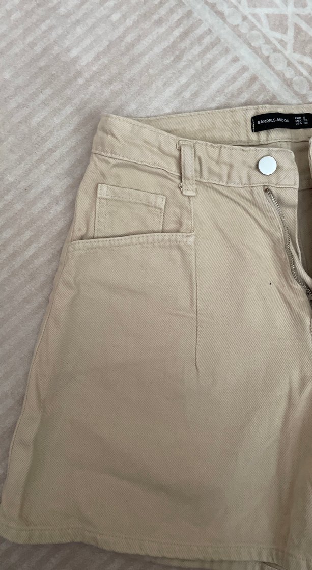 Bej Pamuklu Mini Rahat Kesim Şort - Görsel 3