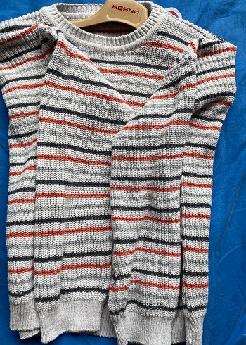 Gri Çizgili Örgü Kadın Kazak - Görsel 2