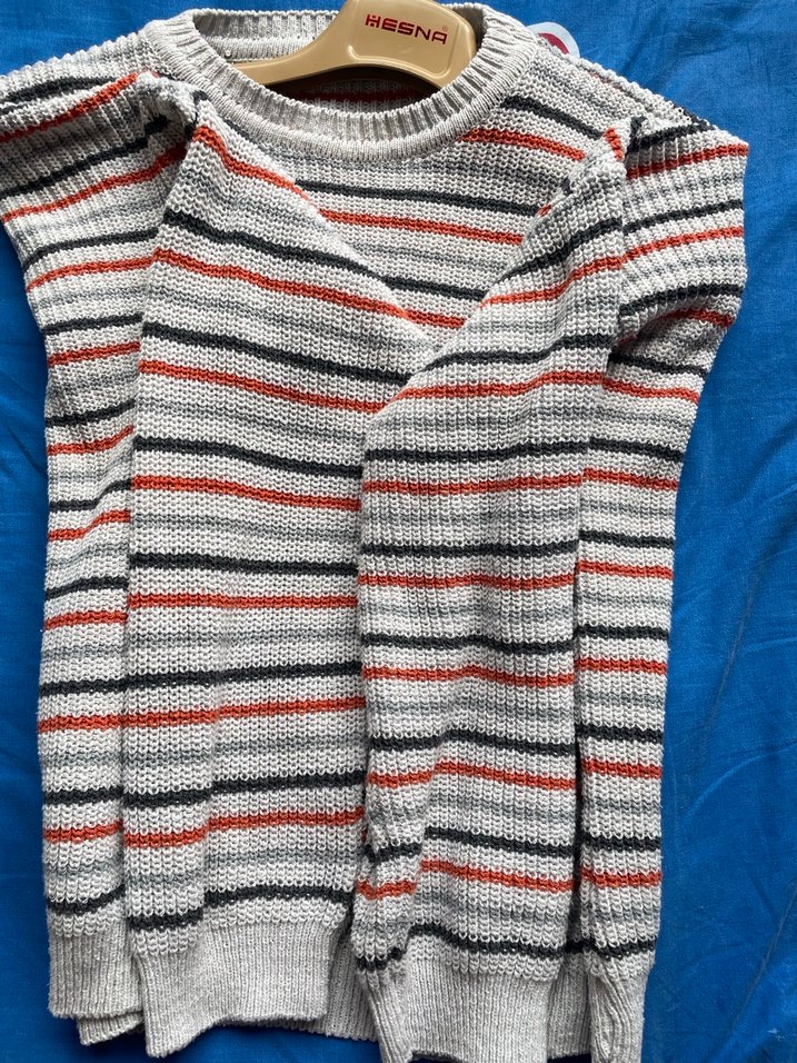 Gri Çizgili Örgü Kadın Kazak - Görsel 2