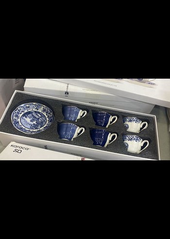 Mavi Desenli 6'lı Kahve Fincanı Seti - Görsel 4