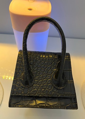 Zincir Detaylı Siyah Yılan Derisi Desenli Deri Mini  Çanta - Görsel 3