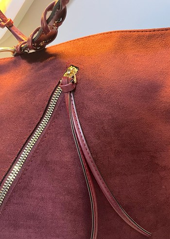 Bordo Süet Büyük  Kadın Çanta - Görsel 2