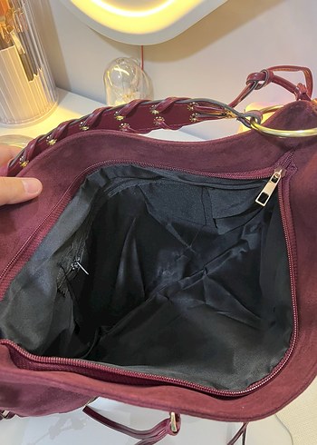 Bordo Süet Büyük  Kadın Çanta - Görsel 3