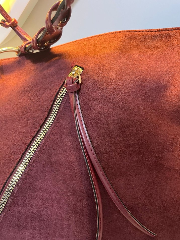 Bordo Süet Büyük  Kadın Çanta - Görsel 2