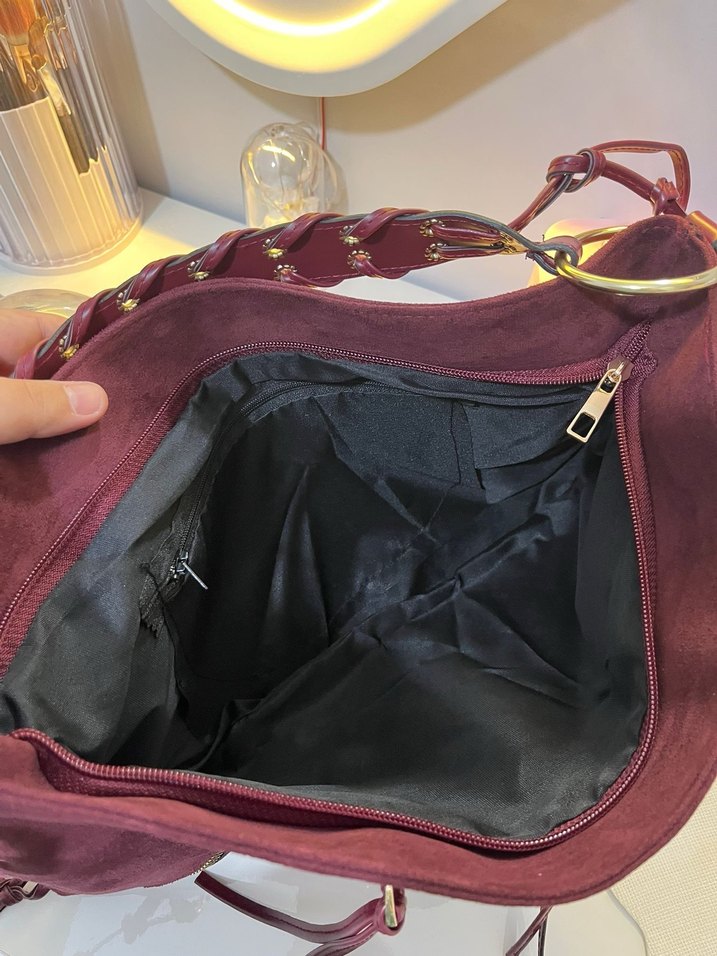 Bordo Süet Büyük  Kadın Çanta - Görsel 3