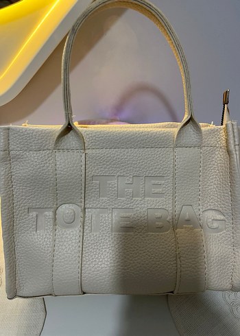 Beyaz Deri Fermuarlı Tote El Çanta - Görsel 2