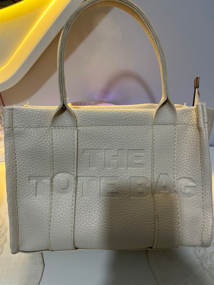 Beyaz Deri Fermuarlı Tote El Çanta - Görsel 2