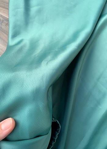 Turkuaz Saten Salaş Hamile Etek - Görsel 4