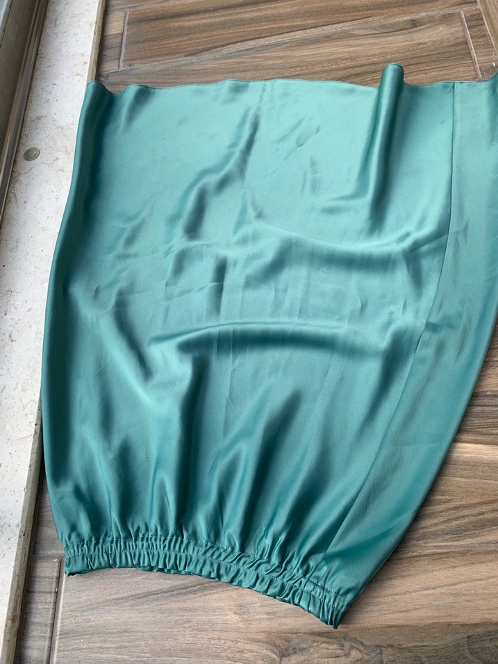 Turkuaz Saten Salaş Hamile Etek - Görsel 2