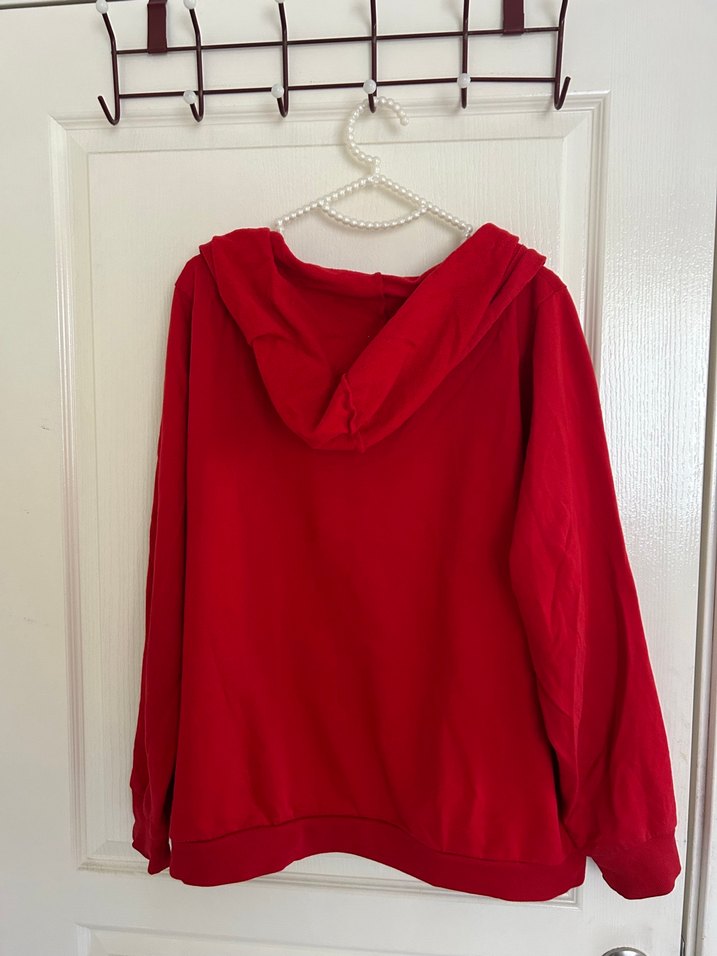 Kırmızı Kapüşonlu Fermuarlı hırka - Görsel 3