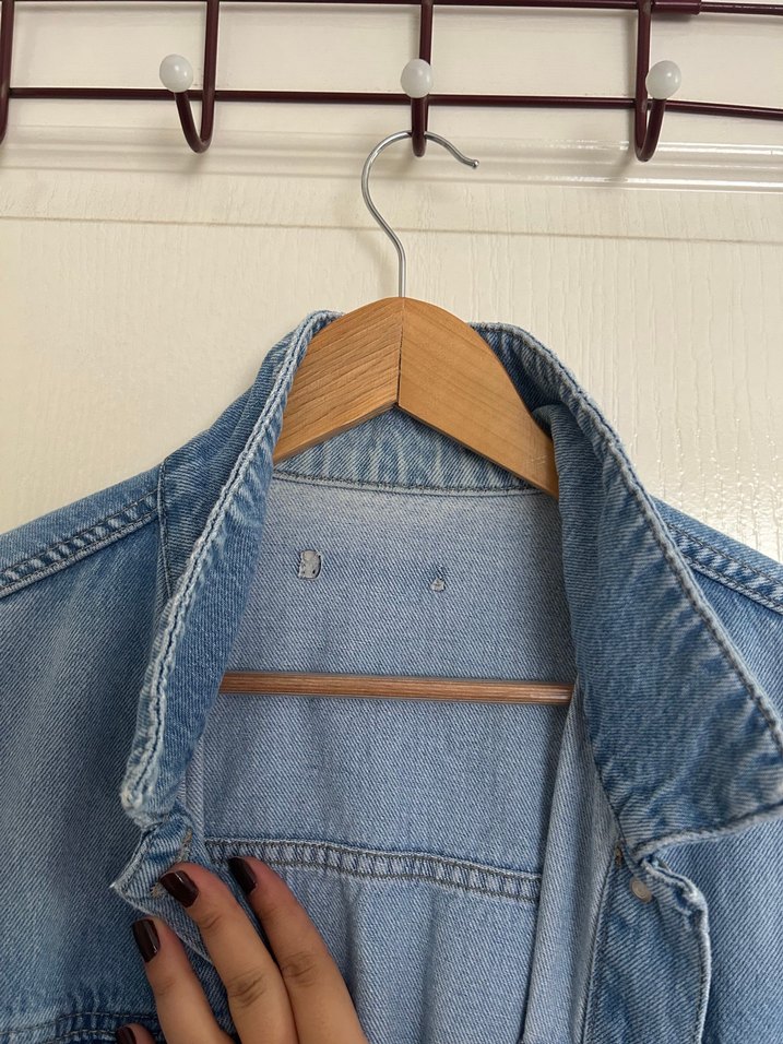 Kadın Mavi Düğmeli Denim Ceket - Görsel 3