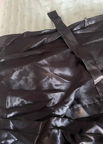 Siyah Midi Kadın Saten sabahlık - Görsel 4