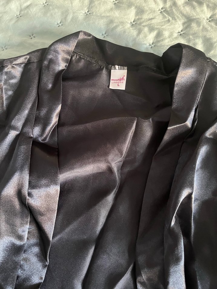 Siyah Midi Kadın Saten sabahlık - Görsel 2