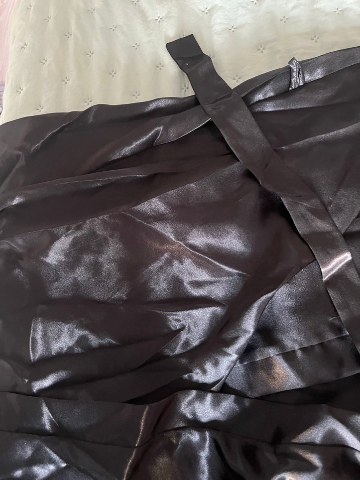 Siyah Midi Kadın Saten sabahlık - Görsel 4