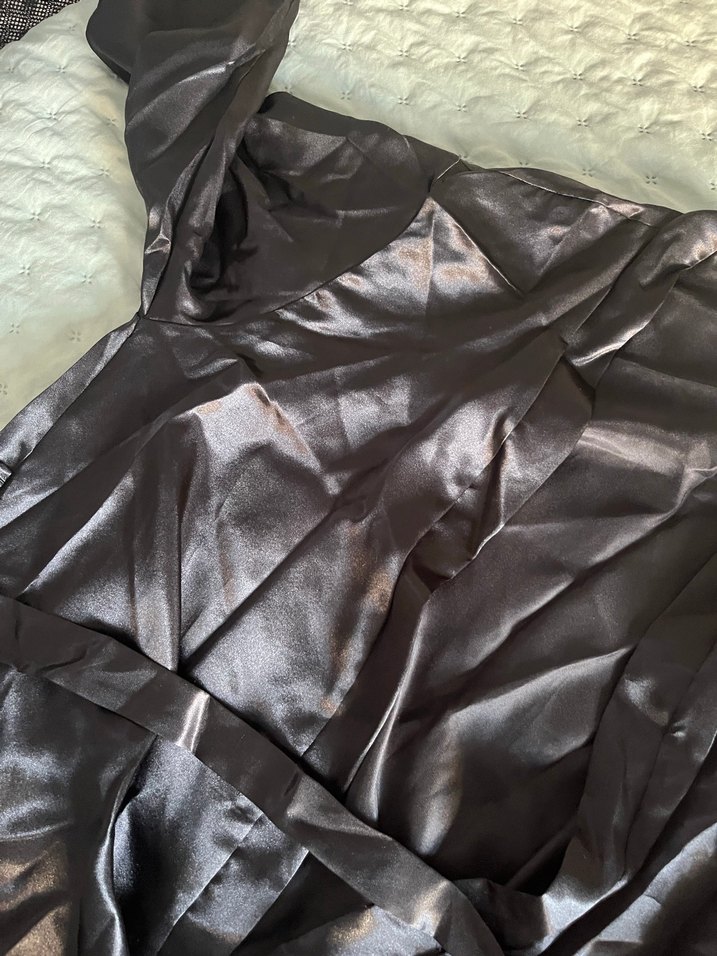 Siyah Midi Kadın Saten sabahlık - Görsel 3