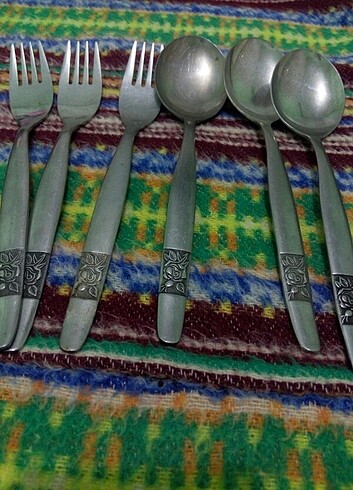Koleksiyon altı parça kaşık çatal desenli antika
