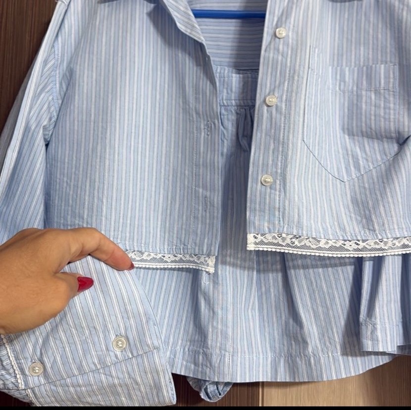 Mavi Pamuklu Düğmeli Kısa Kollu Gömlek - Görsel 3