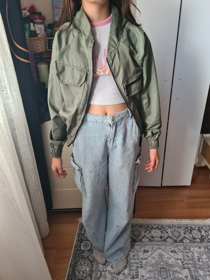 Beli Kemerli Gri Denim Kadın Ceket - Görsel 3