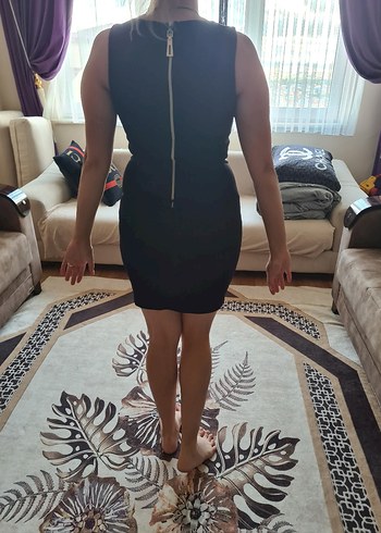 Siyah V Yakalı Midi Abiye Elbise - Görsel 5