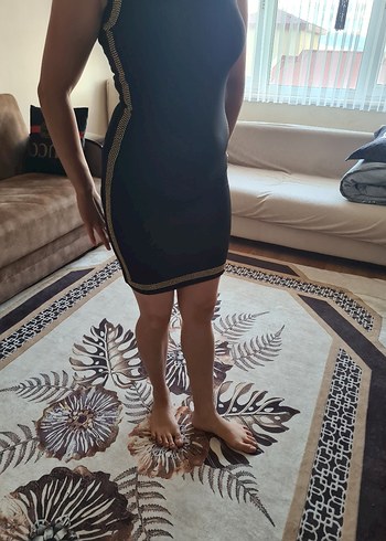 Siyah V Yakalı Midi Abiye Elbise - Görsel 6