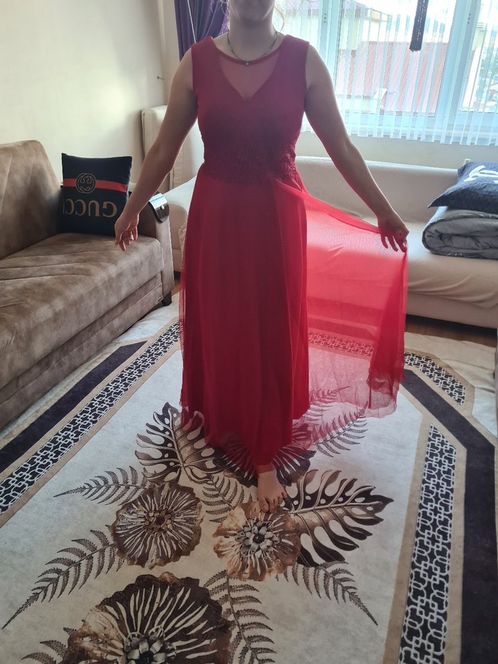 Dantel Detaylı Pembe V Yakalı Midi Elbise - Görsel 3