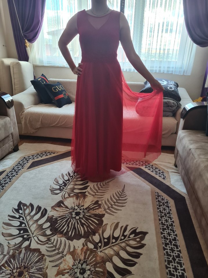 Dantel Detaylı Pembe V Yakalı Midi Elbise - Görsel 2