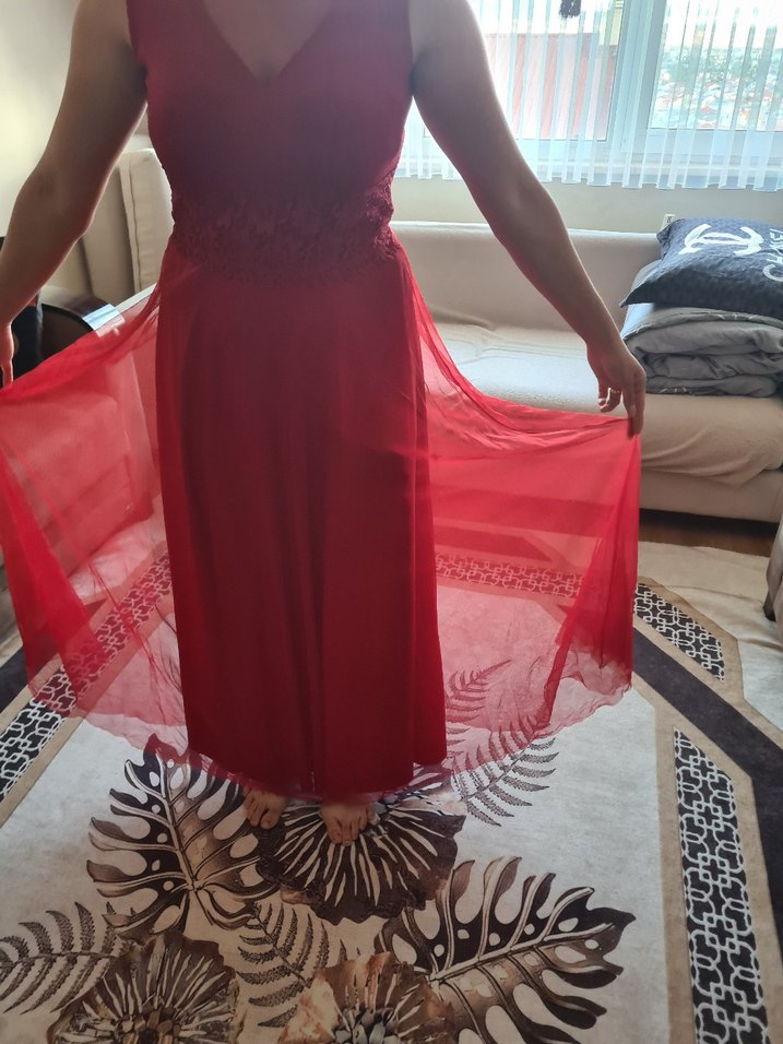 Dantel Detaylı Pembe V Yakalı Midi Elbise - Görsel 5