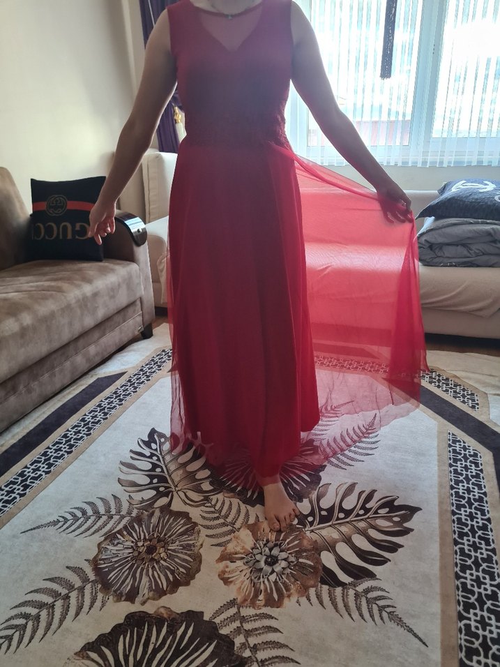 Dantel Detaylı Pembe V Yakalı Midi Elbise - Görsel 4