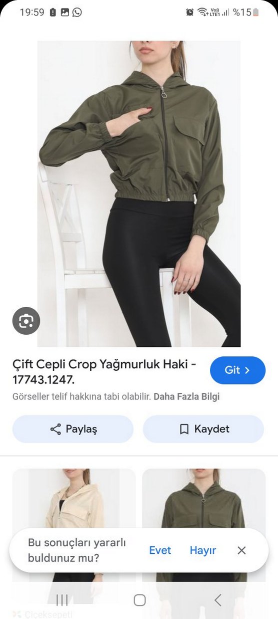 Kadın Haki Çift Cepli Crop Yağmurluk - Görsel 3