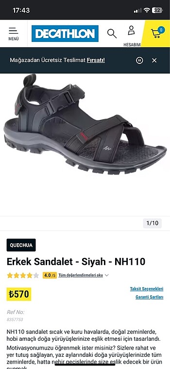 Sandalet NH110 black man DECATHLON