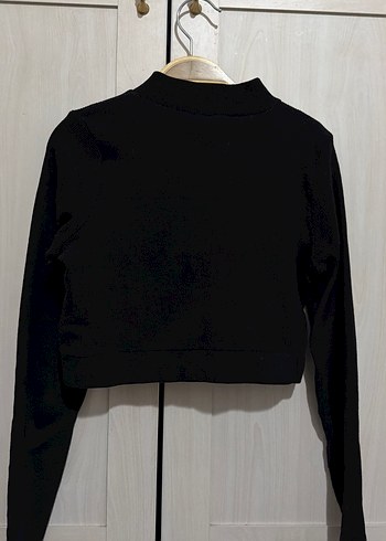 Fermuarlı Siyah Crop Kazak - Görsel 2