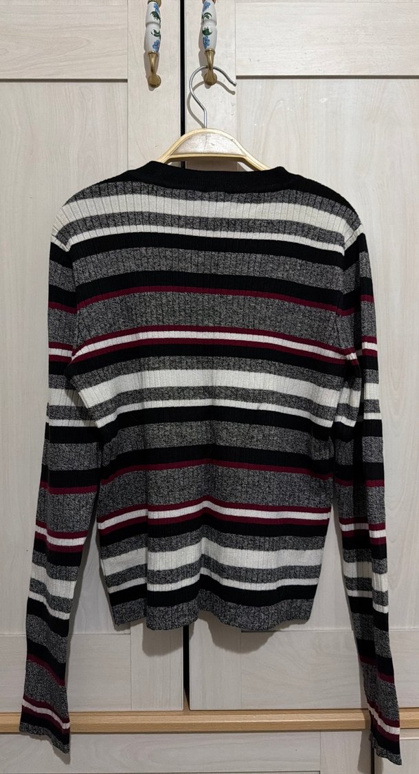 Çizgili Gri Triko Kadın Kazak - Görsel 2