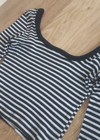 m Beden Çizgili Uzun Kollu Kadın Crop