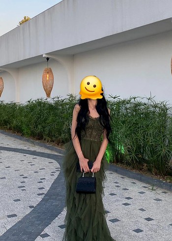 Drapeli Straplez Nakışlı Uzun Kadın Elbise - Görsel 6