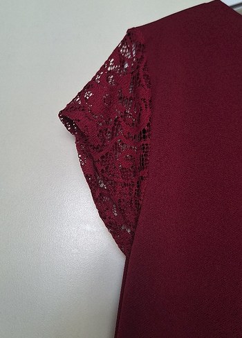 Bordo Dantel Detaylı Midi Kadın Elbise - Görsel 5