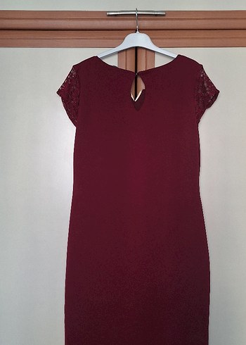 Bordo Dantel Detaylı Midi Kadın Elbise - Görsel 4