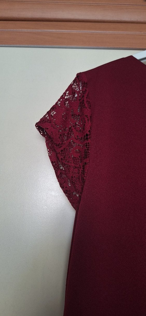 Bordo Dantel Detaylı Midi Kadın Elbise - Görsel 5