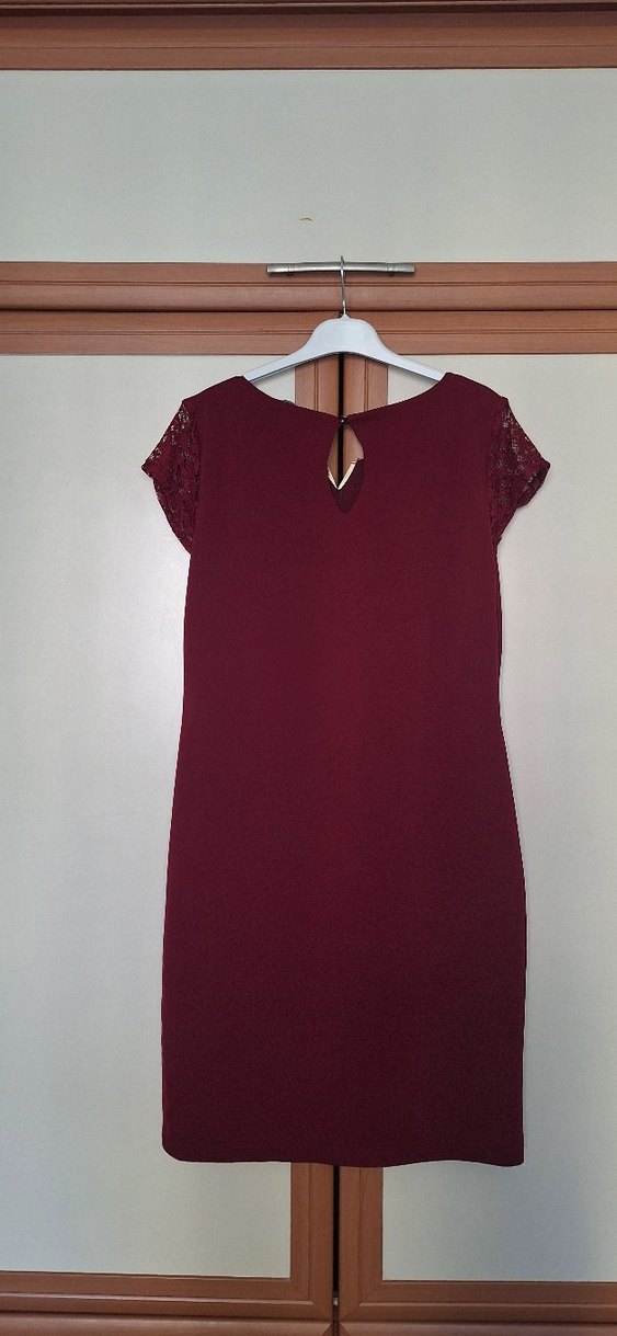 Bordo Dantel Detaylı Midi Kadın Elbise - Görsel 4