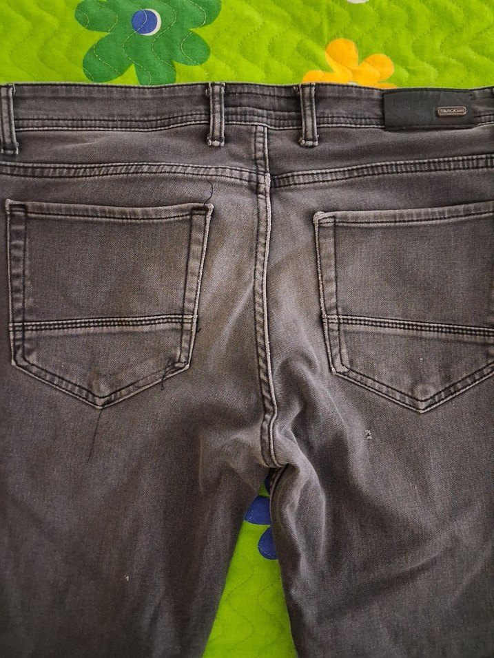 Gri Düğmeli Erkek Kot Pantolon - Görsel 4
