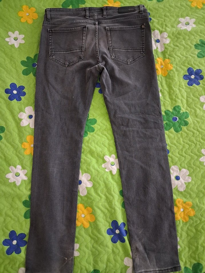 Gri Düğmeli Erkek Kot Pantolon - Görsel 3