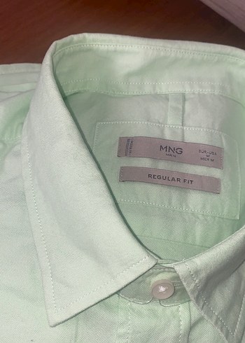 m Beden Mango Yeşil Regular Fit uzun Kollu Pamuklu Gömlek