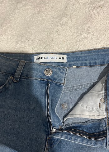 Kadın Mavi Kot Şort, Rahat Kesim, Mini Boy - Görsel 2