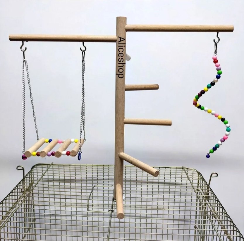 Sultan Papağanı Paraket Ahşap Kuş Salıncağı ve Tırmanma Oyuncağı - Görsel 2