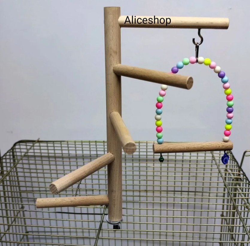 Doğal ahşap Kuş Oyuncağı ve Tırmanma Çubuğu - Görsel 2