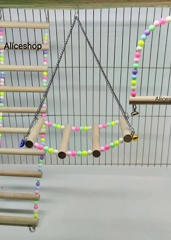 Pastel Renkli Ahşap Kuş Salıncak Üçlü Set