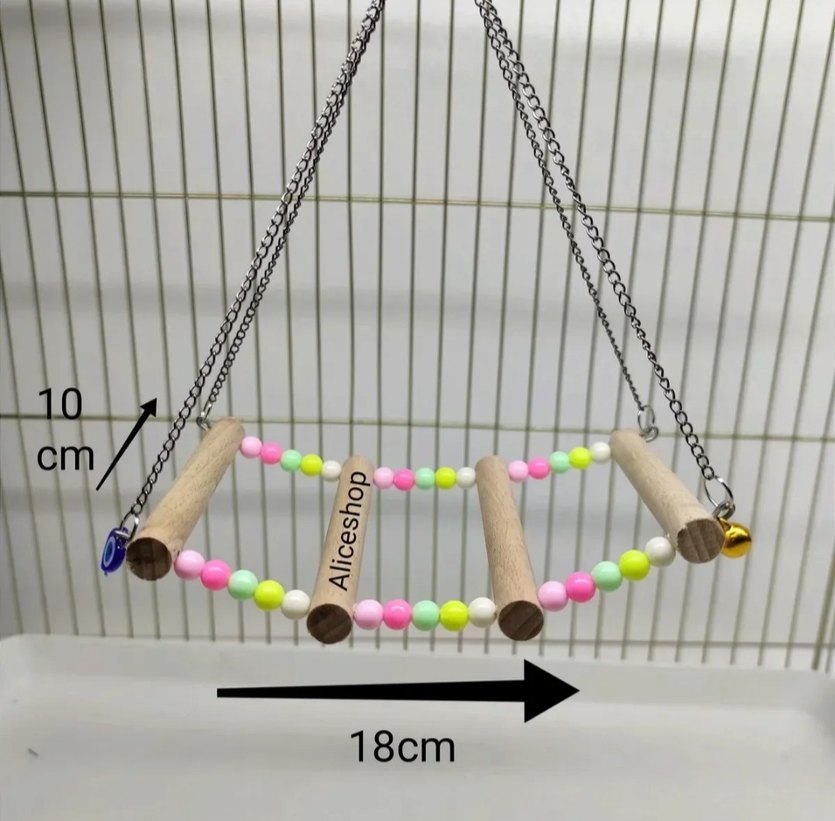 Pastel Renkli Ahşap Kuş Salıncak Üçlü Set - Görsel 2