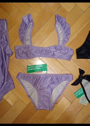 7 Yaş Beden Benetton Kız Çocuk Simli Mayo Bikiniler
