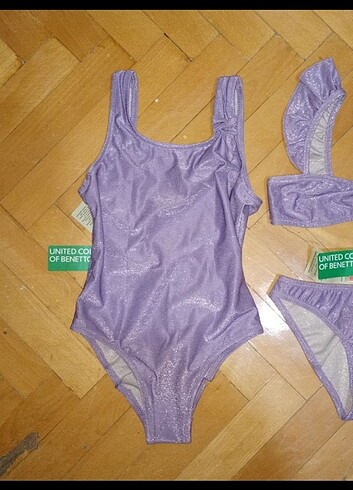 7 Yaş Beden çeşitli Renk Benetton Kız Çocuk Simli Mayo Bikiniler