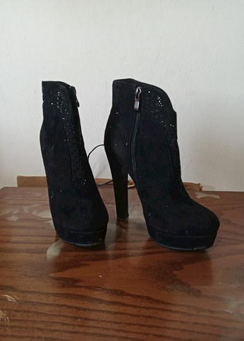Siyah Payetli Abiye Gotik Yüksek Topuklu Kadın Bot