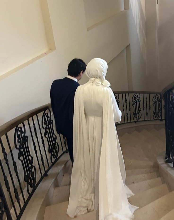 Beyaz Uzun Kollu Tesettür Nikah Elbisesi - Görsel 3